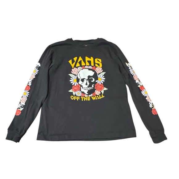 Vans Skull Rose Floral Graphic Long Sleeve T Shirt SZ L Black Punk Grunge Skater - Picture 6 of 12